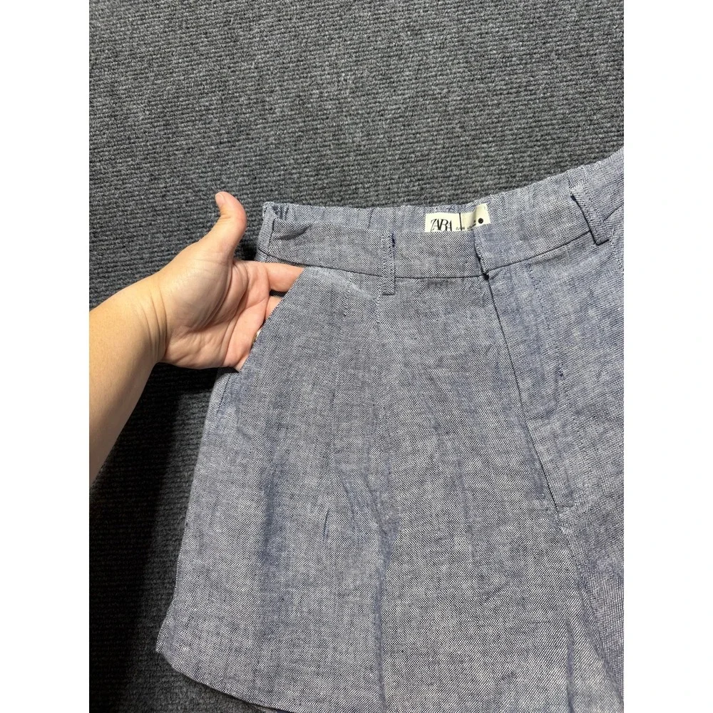 Zara Linen Blend Vest and Shorts Set Women Small Blue 8727/068/400
